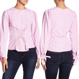 Pink Striped Corset Tie Sleeve Blouse